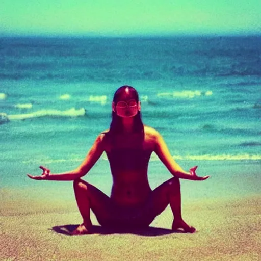 Image similar to “meditating alien on the beach”