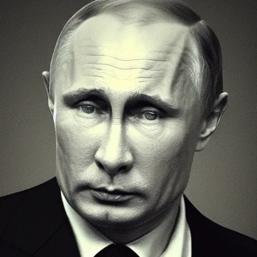 Prompt: putin wearing a black leather hat, cinematic style, front view, cool looking