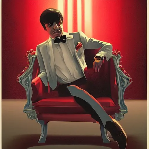 Prompt: scenes from the movie scarface as vintage poster art, coherent, intricate, elegant, volumetric lighting, sharp focus on scenery, digital painting, highly detailed, artstation, sharp focus, illustration by j scott campbell hsiao ron cheng, ngai victo