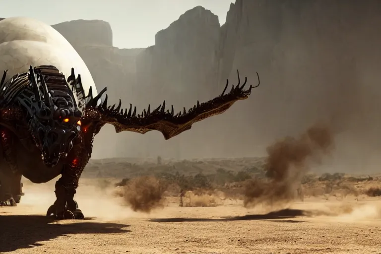 Image similar to cinematic still of westworld, a intact si - fi robotic fantasy dragon, well armored mech dragon, highly detailed