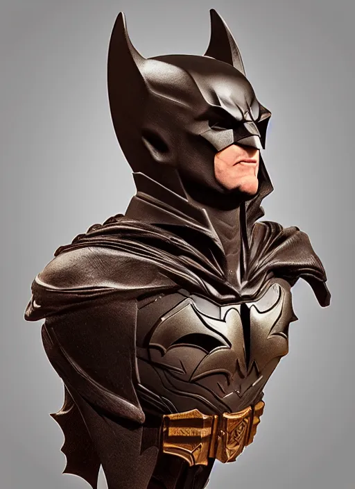 Image similar to high intricate bust of an batman carved from wood in baroque style, studio light, maria panfilova, andrea savchenko, mike kime, ludovic plouffe, qi sheng luo, oliver cook, trending on artstation