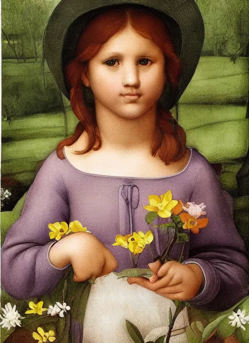 Image similar to a memory of springtime, beautiful illustrated portrait, Raphael