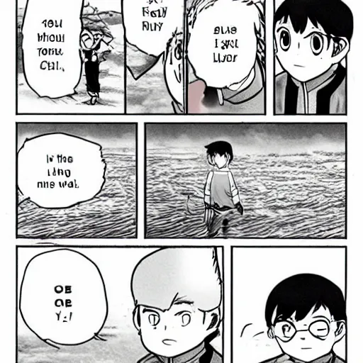 Prompt: an pure visual hq manga showing a boy going to fish for the first time