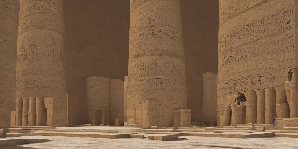 Prompt: the great temple of an egyptian pharaoh, art by kotaro chiba, volumetric lighting, epic composition