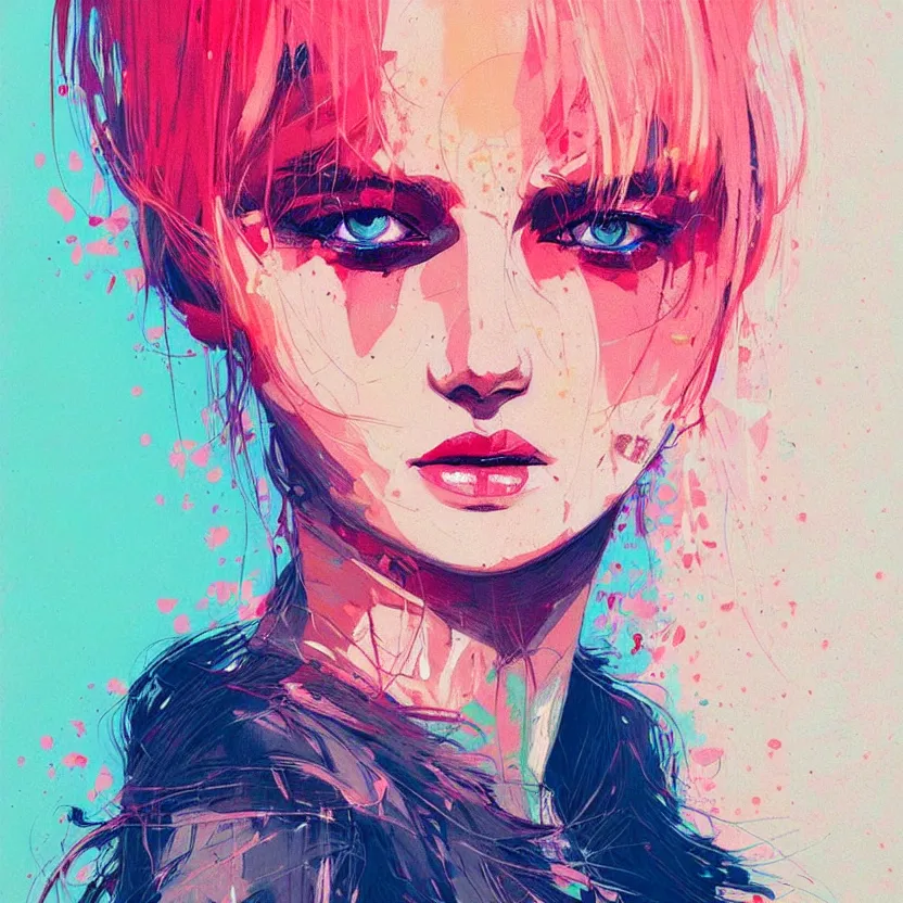 Image similar to close up portrait painting of a female in nineties street styling, concept art, intricate details, aesthetically pleasing pastel colors, art by conrad roset, impressionism, portrait