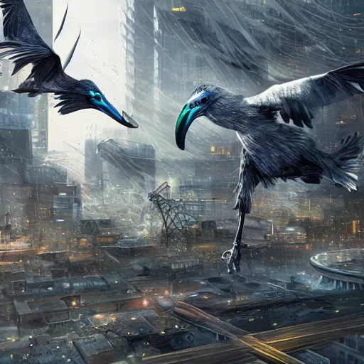 Prompt: gigantic evil shoebill rampaging through tokyo. concept art, ambient light, 4 k, intricate details, highly professionally detailed, cgsociety, highly detailed