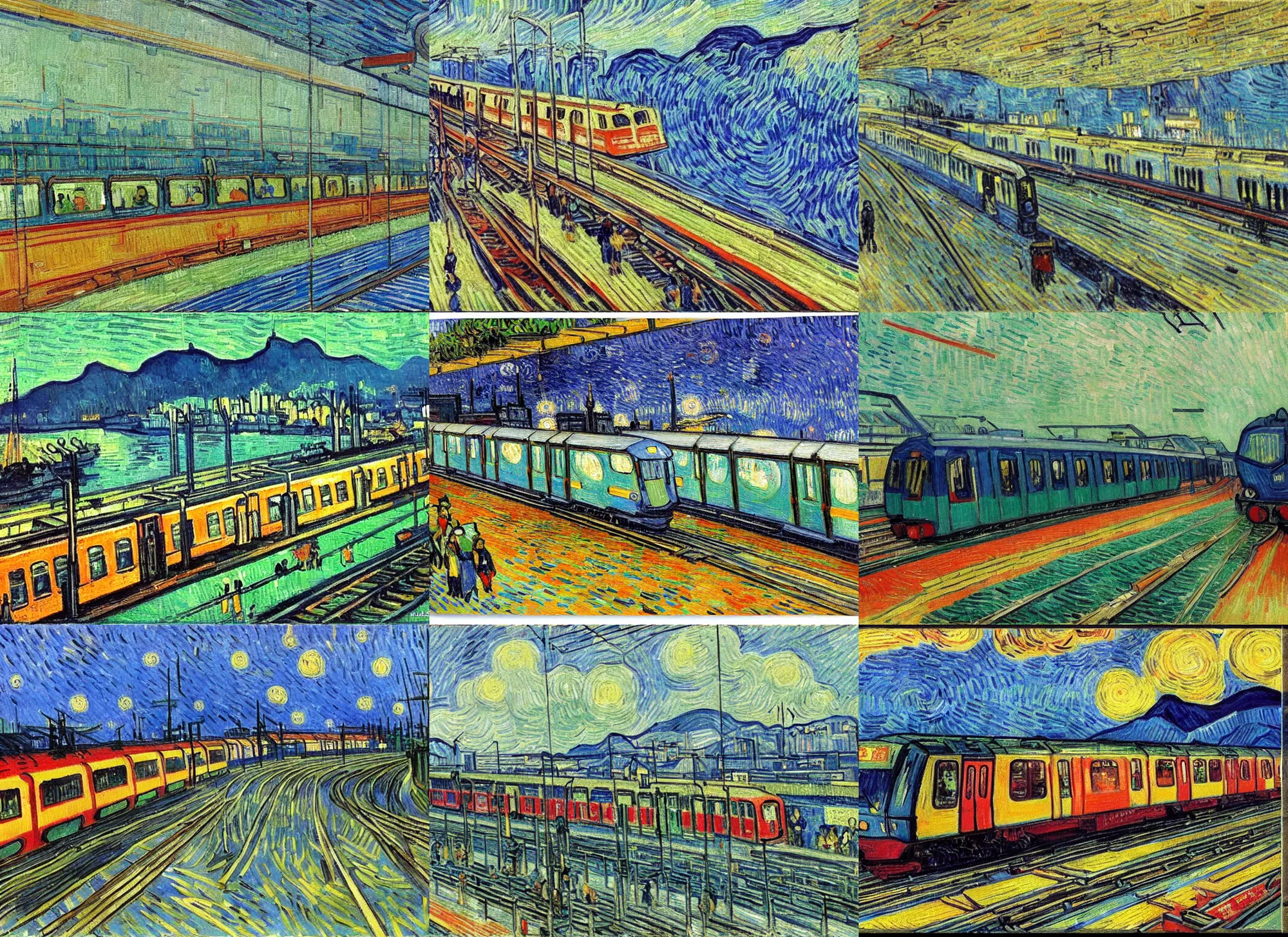 Prompt: the hong kong mass transit railway, painting by van gogh, post impressionism