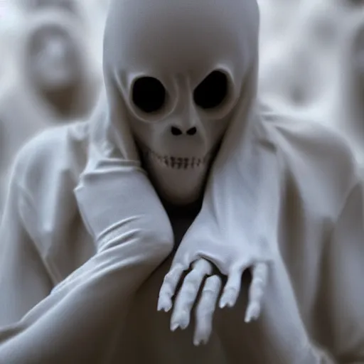 Prompt: ghost with 4 hands, head covered, scary, evil, cinematic, award winning, hd, art, hell, 3 d, depth of field, highly intricated