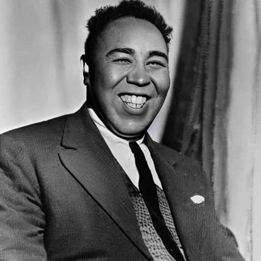 Image similar to realistic photo of charlie parker at age 7 6, smiling, black and white