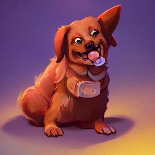 Image similar to A playful and fun-loving dog who loves nothing more than a good game of fetch or a belly rub. Despite their cheerful nature, they can't help but feel a little sad sometimes when they think about how their previous family abandoned them+happy+warm+artstation+smooth+rossdraws