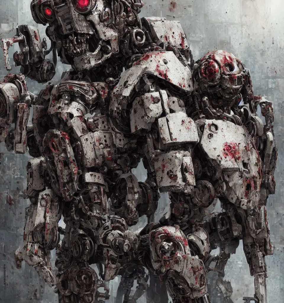 Image similar to cinematic full body portrait of a zombie heavy mech with flesh, by kow yokoyama, maschinen krieger, hobby japan, stormy post apocalyptic cyberpunk gothic city, highly detailed, shot with canon 5 d mark ii, face detail, rob bottin, rick baker, jordu schell, artstation, cg society, soft illumination