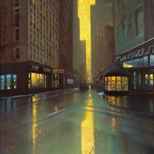 Image similar to muted color ultra realistic painting mirror dimesnions 1 9 2 5 boston downtown at night, dark, brooding, night, atmospheric, horror, cosmic, ultra - realistic, smooth, highly detailed in the style of clyde caldwell