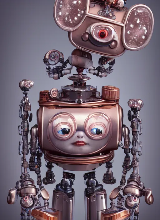 Prompt: closeup portrait of tin toy robot girl trap, depth of field, zeiss lens, detailed, symmetrical, centered, fashion photoshoot, by nicoletta ceccoli, mark ryden, lostfish, breathtaking, 8 k resolution, extremely detailed, beautiful, establishing shot, artistic, hyperrealistic, octane render