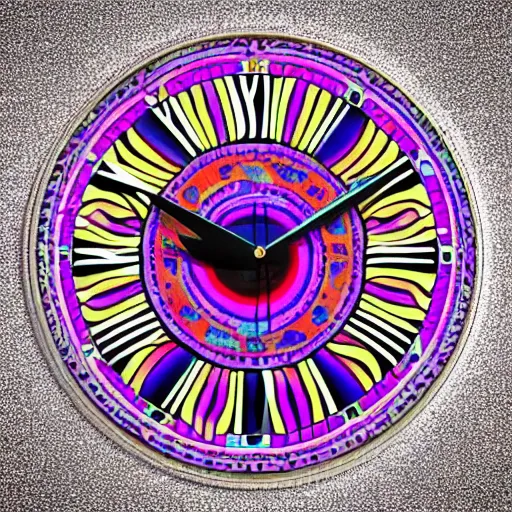 Prompt: a trippy coo coo clock face psychedelic art 3 d