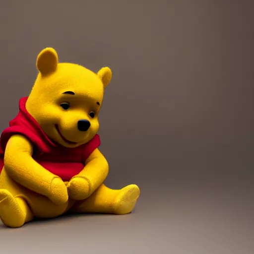 Image similar to winnie the pooh if he was a real person. studio photography.