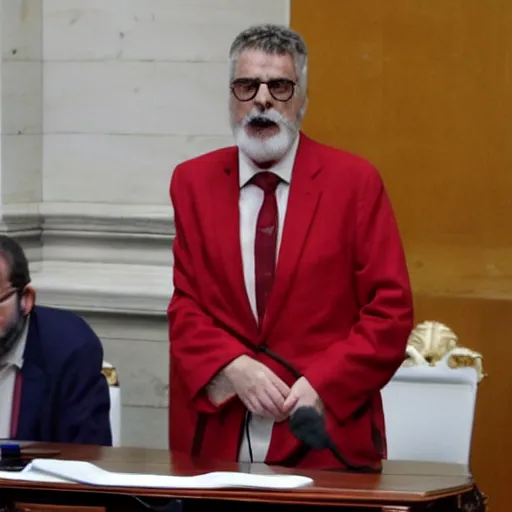 Image similar to satan in the spanish congress of deputies at the speaker's lectern