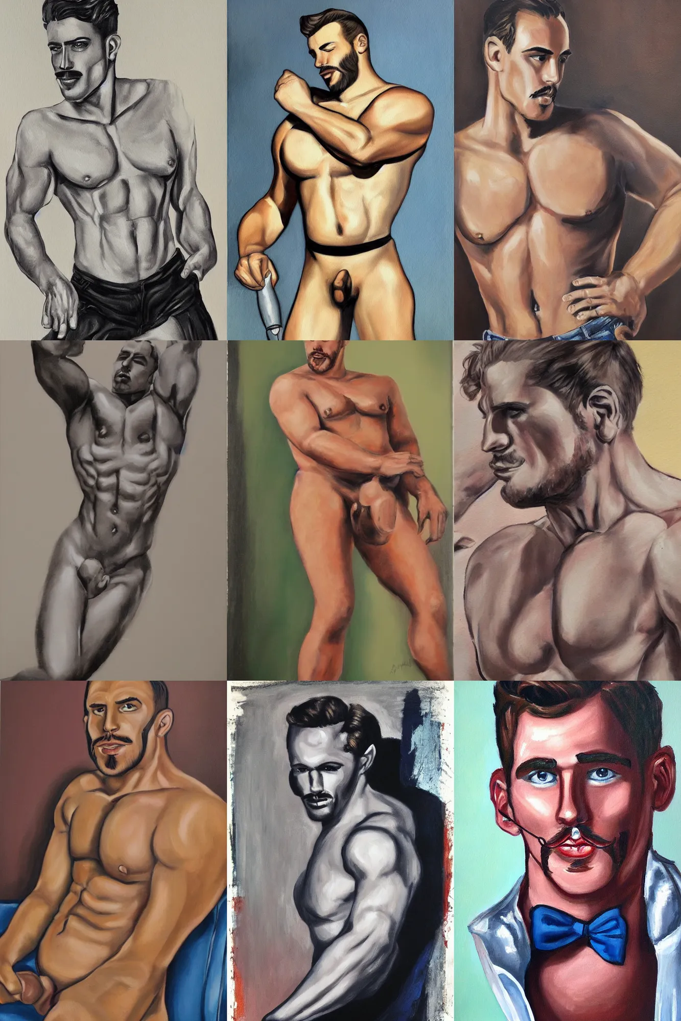 Prompt: attractive male, painting by tom of finland