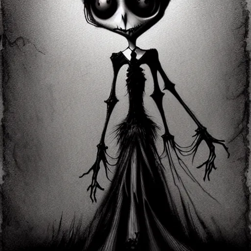 Image similar to grunge cartoon drawing of a plushie by - michael karcz , in the style of corpse bride, loony toons style, horror themed, detailed, elegant, intricate