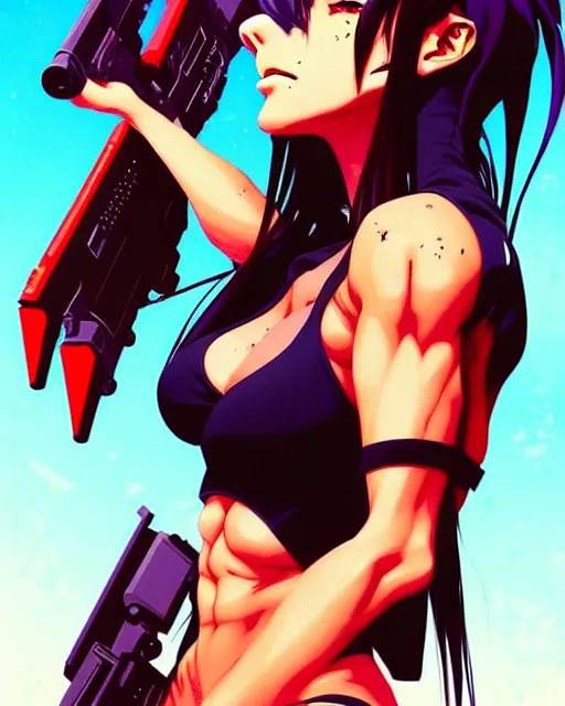 Image similar to a ultradetailed beautiful panting of revy from black lagoon, by conrad roset, greg rutkowski and makoto shinkai, trending on artstation