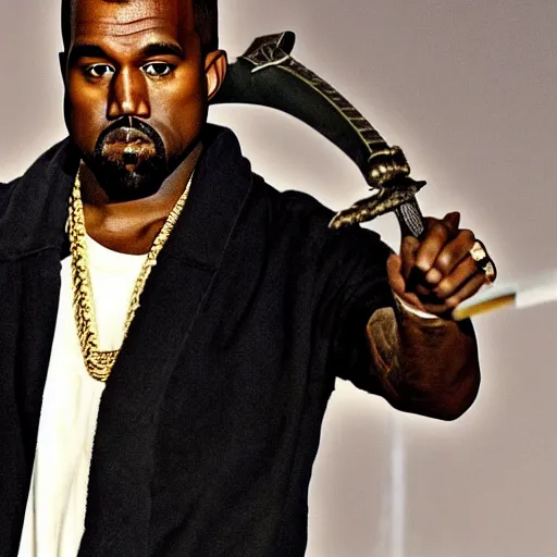 Prompt: Kanye West holding a sword