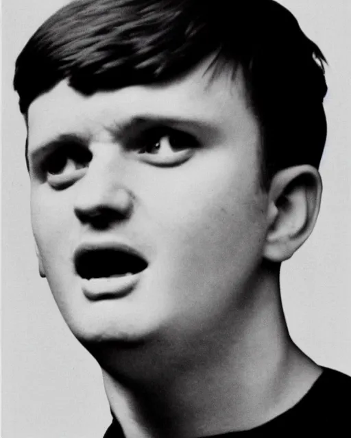 Prompt: Ian Curtis in an advertisement for Jollibee