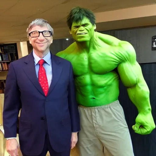 Image similar to bill gates cosplaying as the hulk, bill gates wearing a hulk costume, cosplay award winner