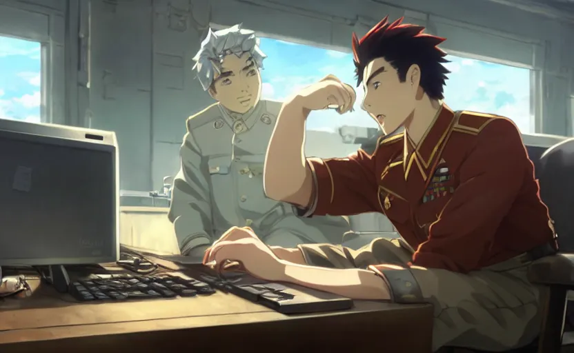 Prompt: film still anime angry realistic josef stalin trading bitcoin in front of computer, finely detailed features, closeup at the faces, perfect art, gapmoe yandere, trending on pixiv fanbox, painted by craig mullins makoto shinkai takashi takeuchi studio ghibli, akihiko yoshida,