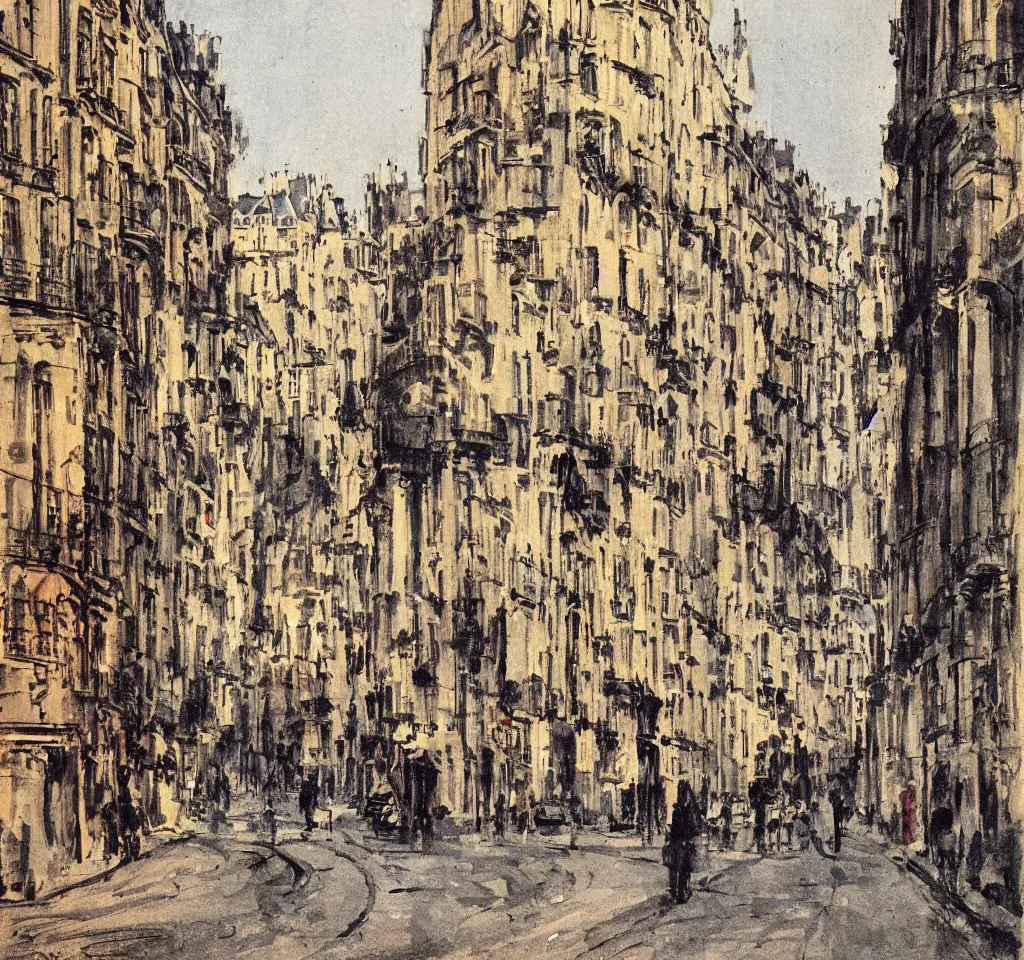 Image similar to color serigraphy of paris streets, by henri riviere