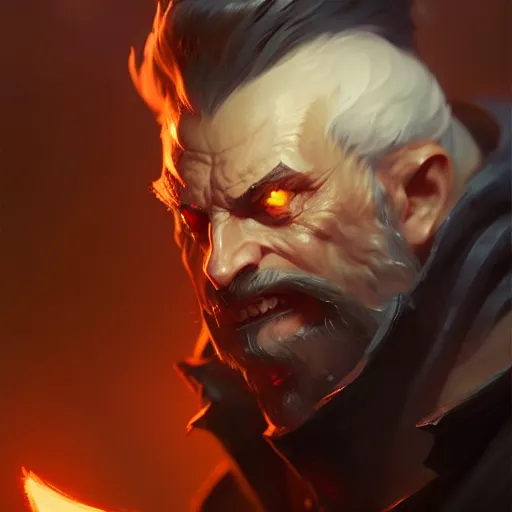 Image similar to concept art of league of legends character gentleman from hell, greg rutkowski, face, trending on artstation, highly detailed, photorealisitc, ambient lighting