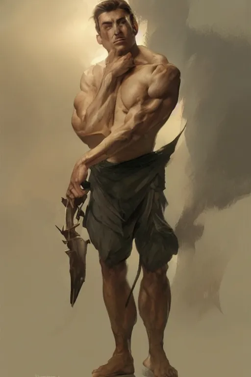 Image similar to Young man, no beard, muscular upper body, D&D, fantasy, realistic physic, accurate hyper-realistic body, elegant, highly detailed, digital painting, artstation, concept art, smooth, sharp focus, illustration, art by artgerm and greg rutkowski and alphonse mucha