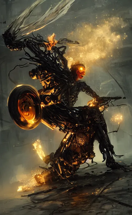 Image similar to dead as ghost rider, dynamic lighting, photorealistic fantasy concept art, trending on art station, stunning visuals, terrifying, creative, cinematic