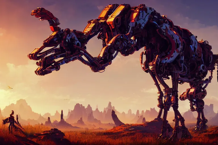 Image similar to tallneck machine mecanical creature robot of horizon forbidden west horizon zero dawn radiating a glowing aura global illumination ray tracing hdr fanart arstation by ian pesty and alena aenami artworks in 4 k