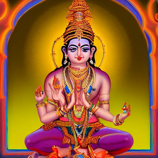 Prompt: A high-resolution, detailed 3d rendering of The Hindu goddess Gayatri, dramatic lighting, digital art