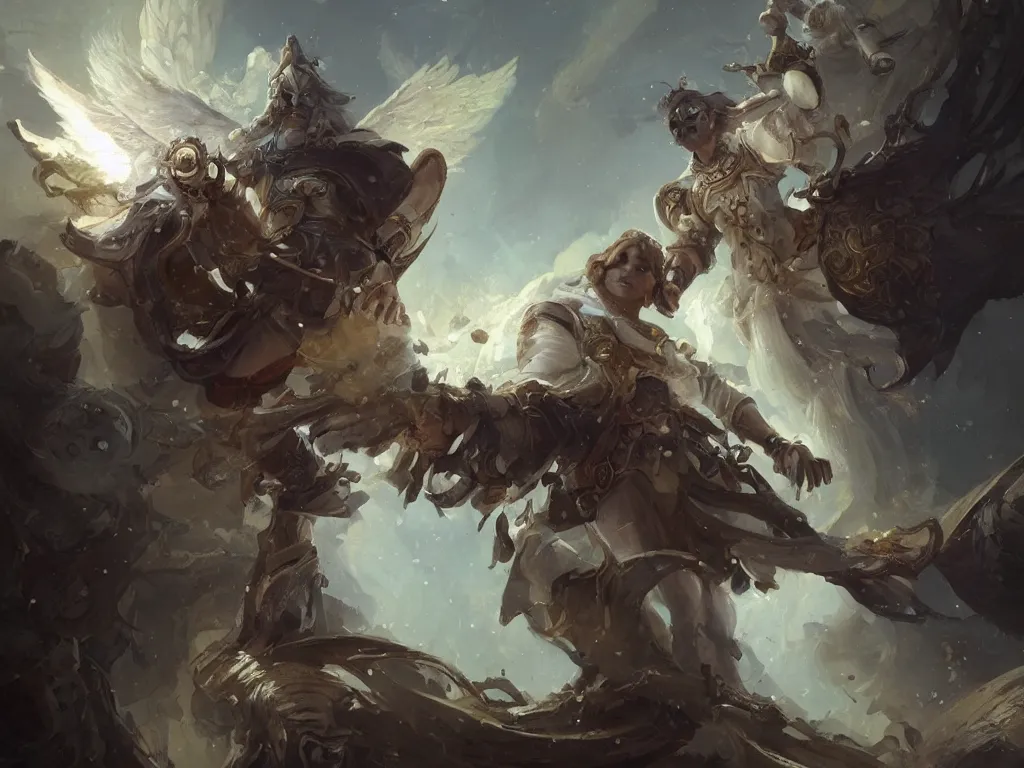 Image similar to an artificer angel in the baroque era, hearthstone art style, epic fantasy style art by Craig Mullins, fantasy epic digital art, epic fantasy card game art by Greg Rutkowski