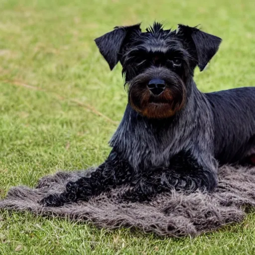 Prompt: old black miniature schnauzer with long hair