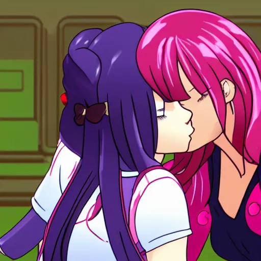 Prompt: athena asamiya and saori kido kissing date lesbian