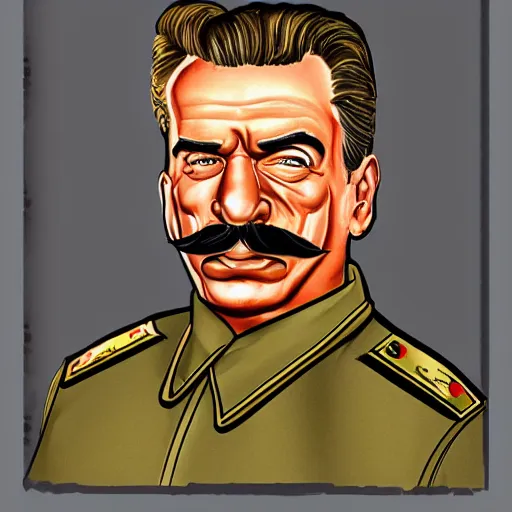 Image similar to tom of finland arts, with a stalin face, in communsim style
