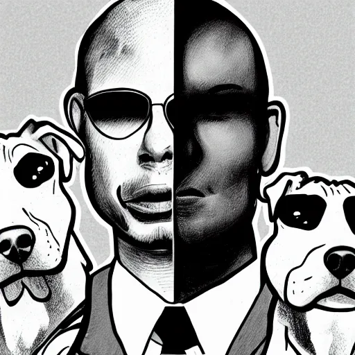 Prompt: pitbull, both the celebrity and the dog, illustration by jeff kinney