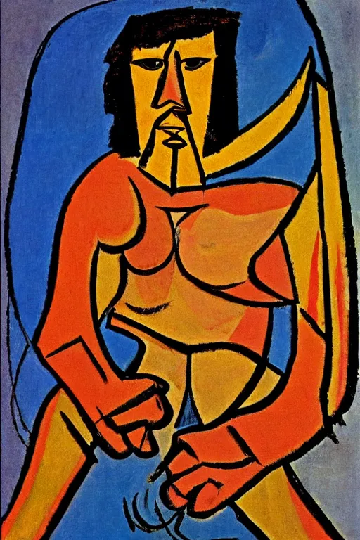 Prompt: Conan the Barbarian portrait by Pablo Picasso
