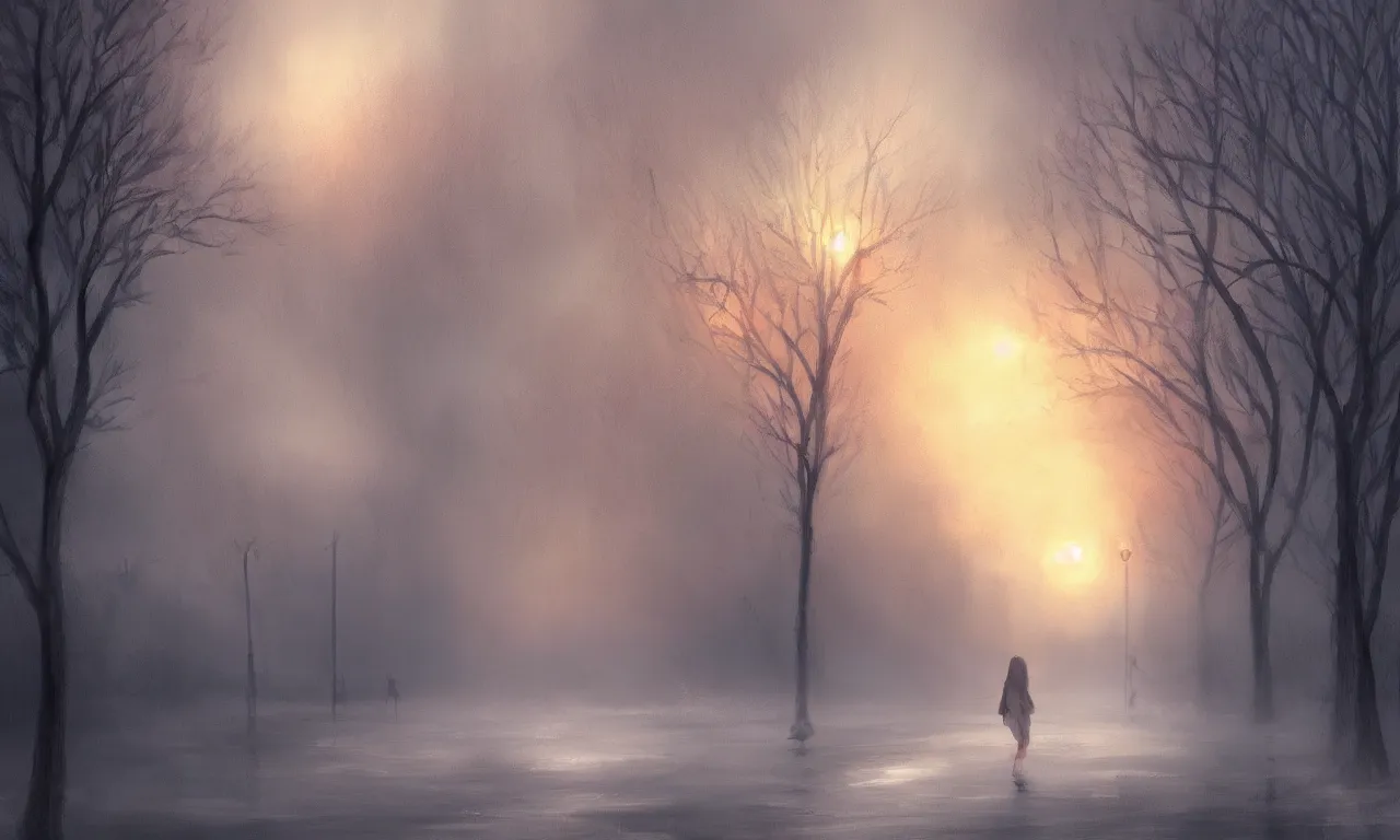 Image similar to a concept of Bucharest sunset in winter in the style of Charlie Bowater with mist, Charlie Bowater