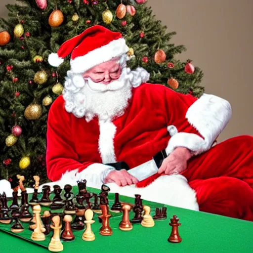 Image similar to santa playing chess with the easter bunny