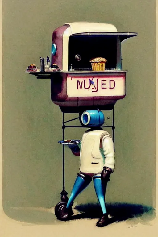 Image similar to ( ( ( ( ( 1 9 5 0 s retro future android robot mobile icecream vendor. muted colors., ) ) ) ) ) by jean - baptiste monge,!!!!!!!!!!!!!!!!!!!!!!!!!