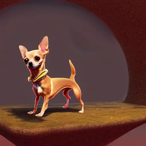 Image similar to a godling chihuahua living in an extradimensional reality, in the style of wlop, illustration, epic, fantasy, hyper detailed, smooth, unreal engine, sharp focus, ray tracing, physically based rendering, renderman, beautiful