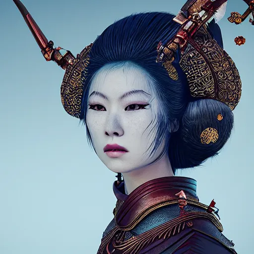 Image similar to queen of samurai, 4 k, intricate, jaw dropping, gorgeous, surreal, octane render