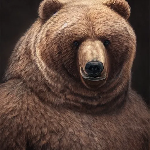 Prompt: Sad man in a bear mask, hyperrealism, no blur, 4k resolution, ultra detailed, style of Jonathan Solter, Peter Mohrbacher,Alexander Trufanov, Finnian MacManus, Ivan Shishkin