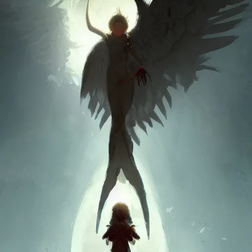 Image similar to Child being protected by angels , Art Deco, Greg rutkowski Trending artstation, surrealist