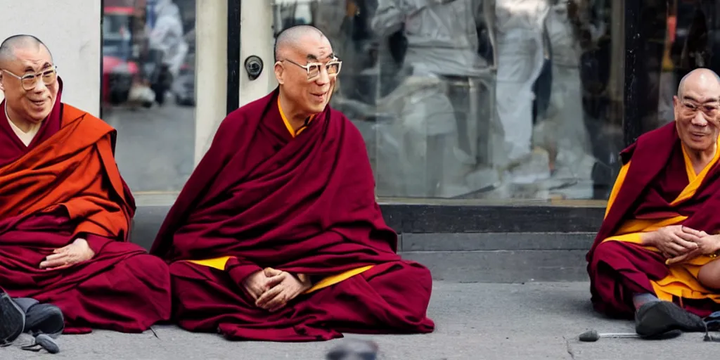 Image similar to photo of dalai lama sitting on a street in new york