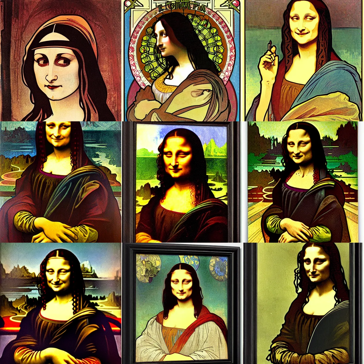 Prompt: mona! lisa by alphonse mucha