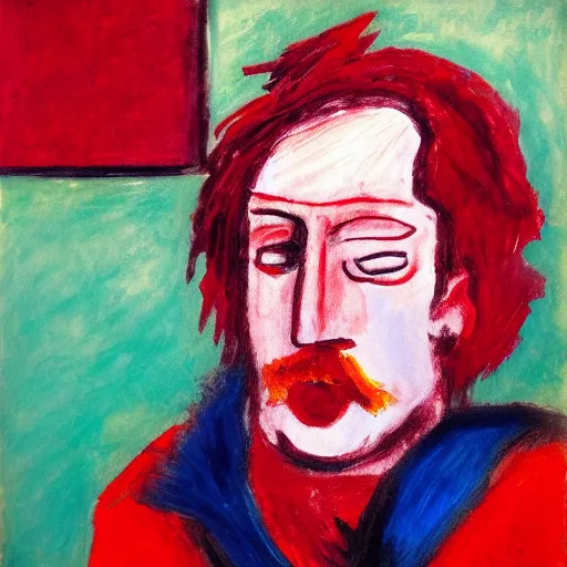 Image similar to a red headed man, expressionist, art, portrait,