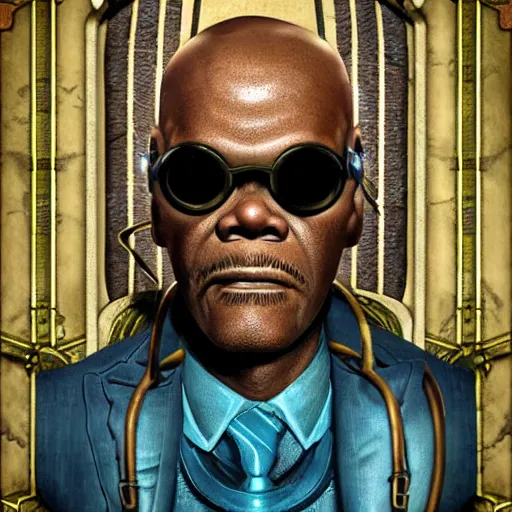 Image similar to underwater bioshock steampunk portrait of Samuel L. Jackson, Pixar style, by Tristan Eaton Stanley Artgerm and Tom Bagshaw.